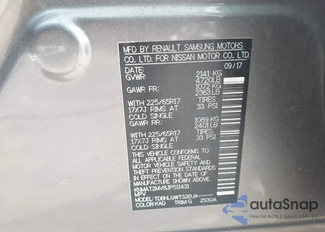 2018 Nissan Rogue Sv from USA, damaged, VIN KNMAT2MV8JP511431